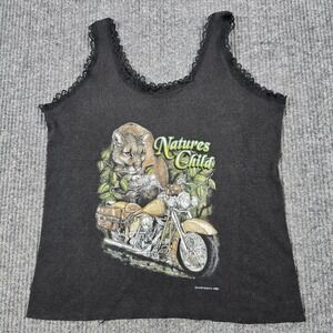 Vintage 3D Emblem Shirt Womens Large Black Natures Child Tank Top Made USA 90s